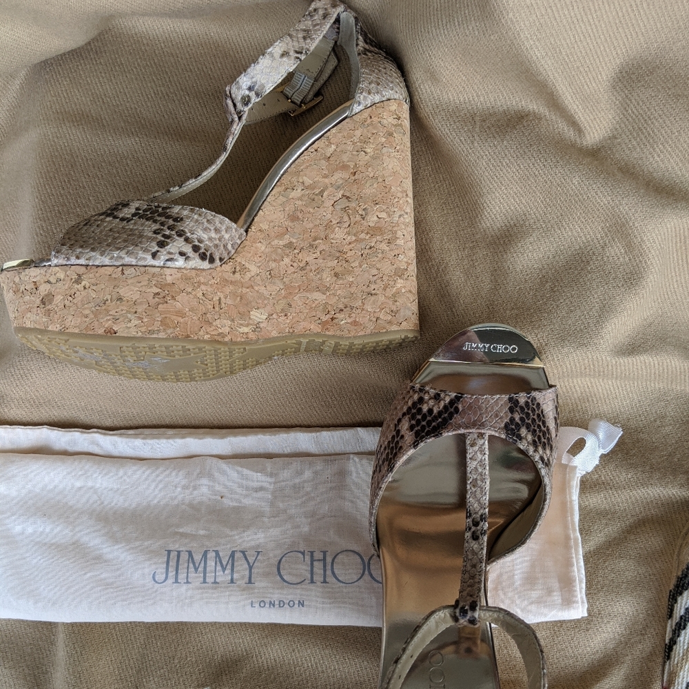 Jimmy Choo | Pela Snake-Print Wedge Sandels